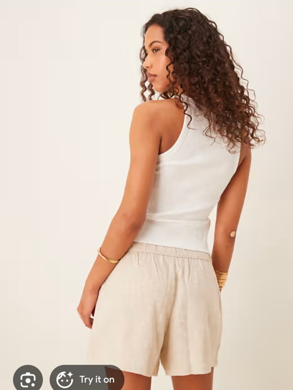 Abercrombie 100% Linen Eyelet Trim Pull-On Shorts Oatmeal S - Picture 2 of 9
